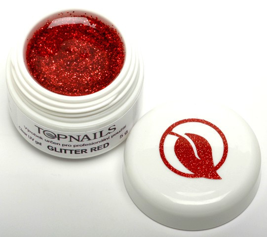 Topnails UV Gel barevný Glitter 5g Red